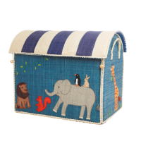 Large Animal Theme Raffia Toy Storage Basket Rice DK